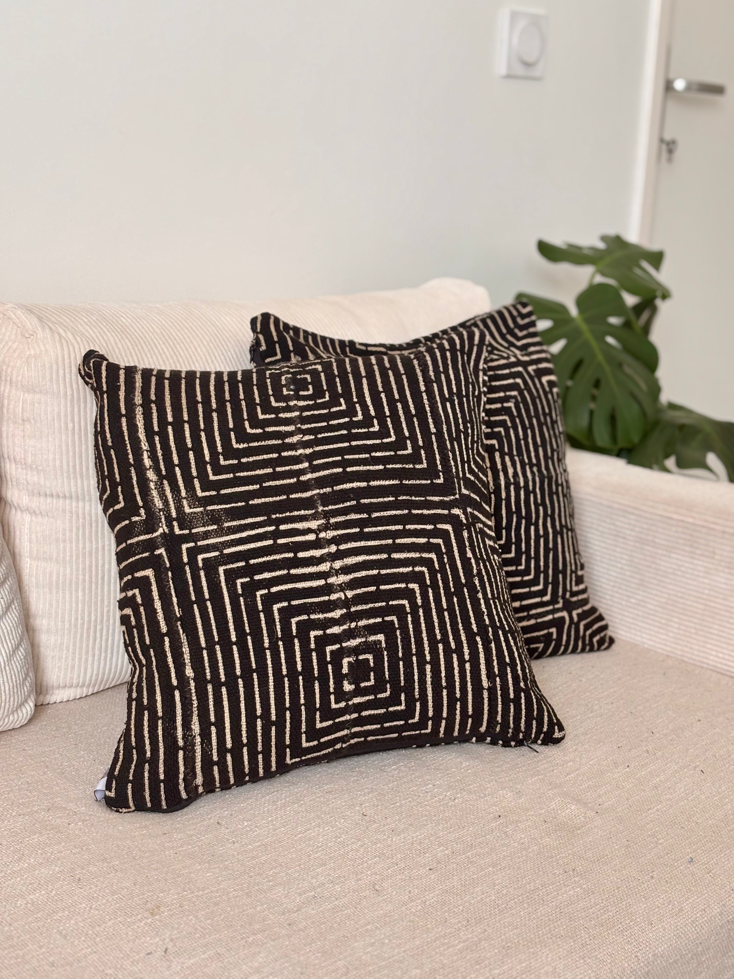 AYA Noir -  Lot de 2 housses de coussin bogolan