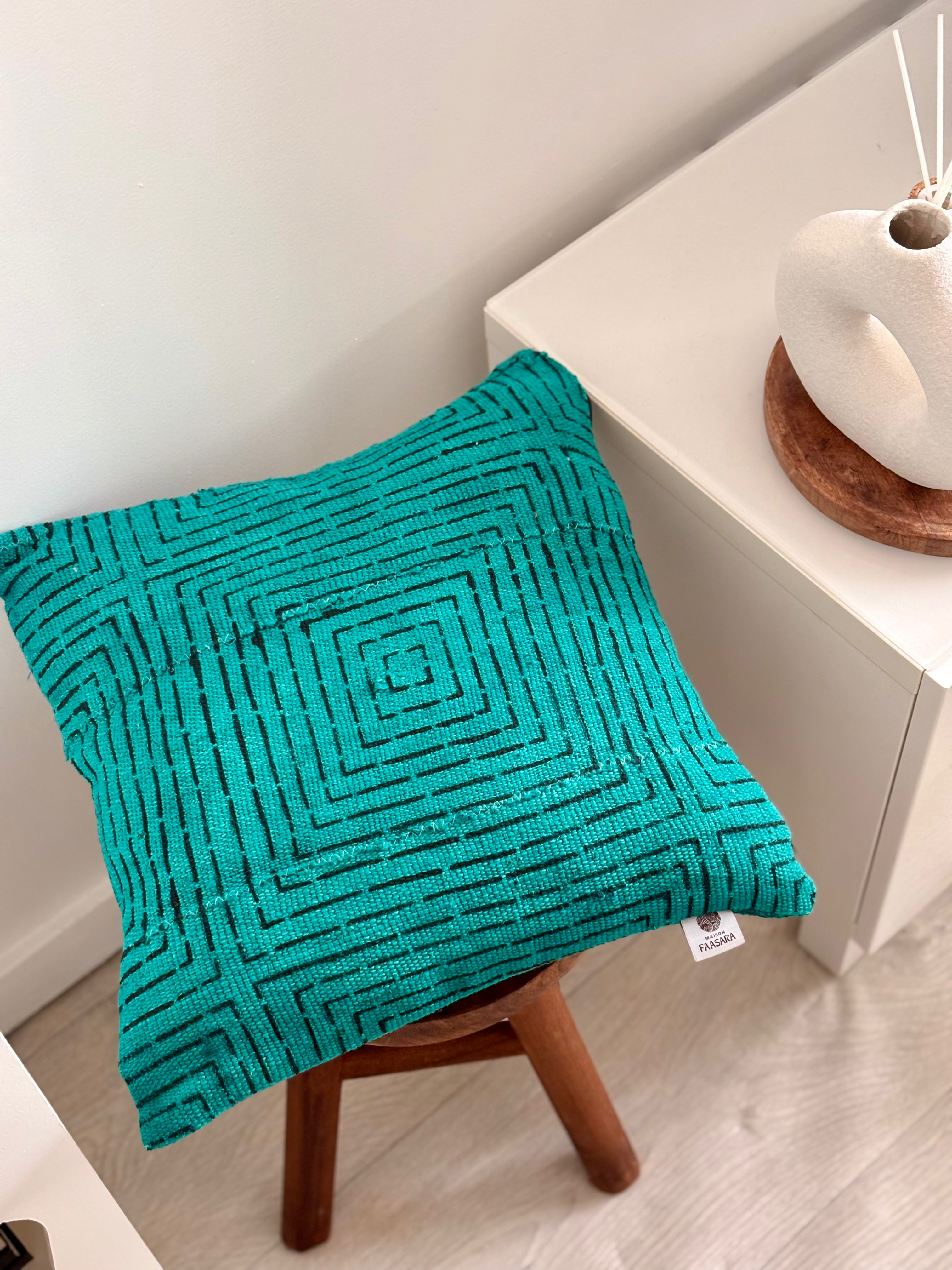 AYA Vert d'eau - Lot de 2 housses de coussin bogolan