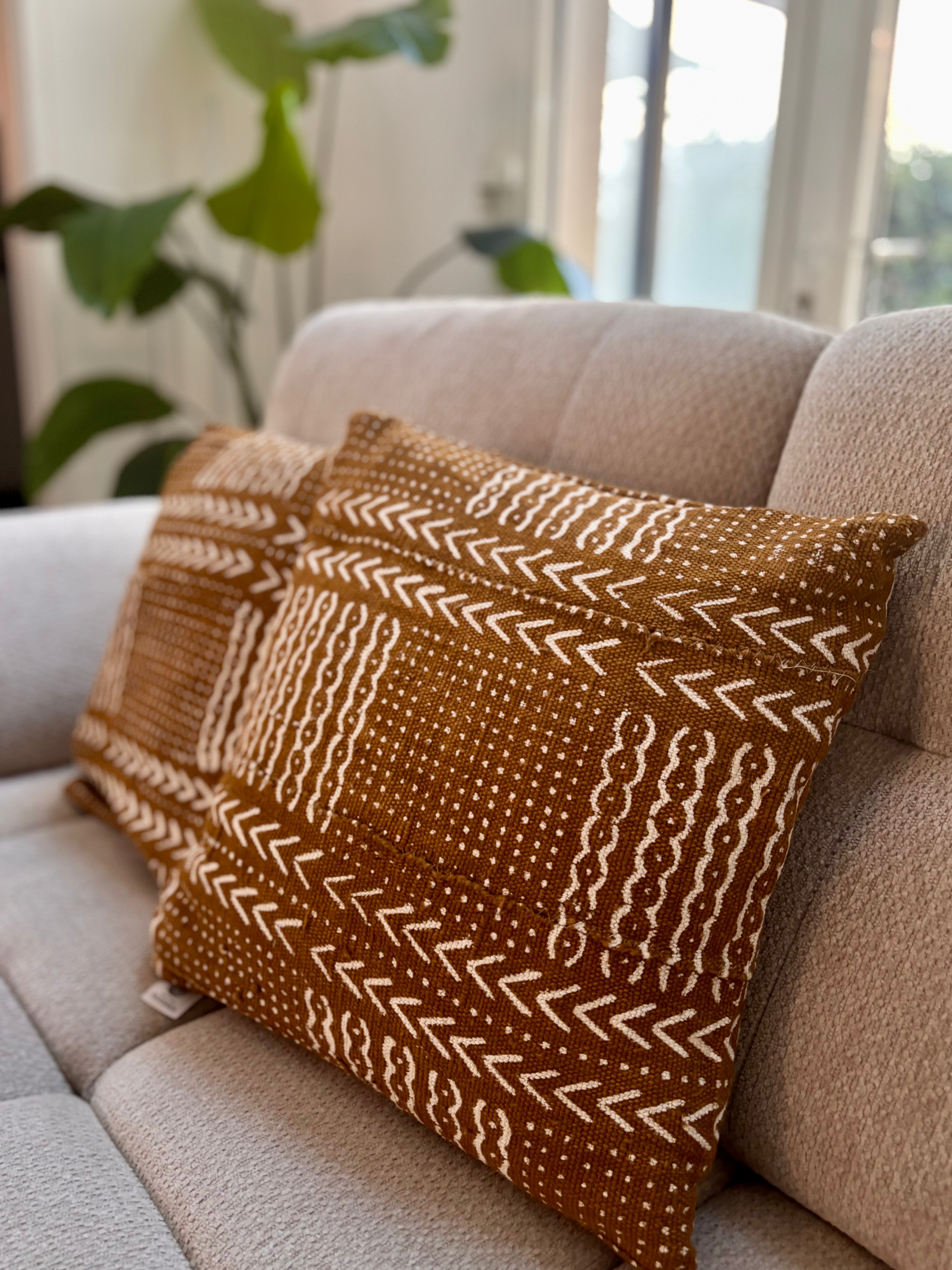 RACINES Kaki - Lot de 2 housses de coussin bogolan